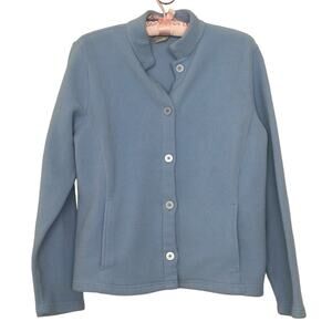 L.L. Bean Med. Periwinkle Blue Purple Fleece Button Jacket Sweatshirt Polartec